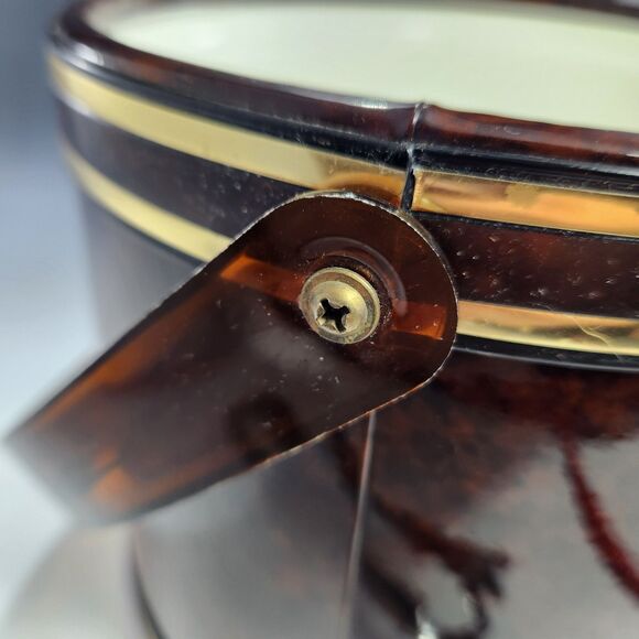 Georges Briard Ice Bucket Lucite Handle Tongs Gold Trim Faux Tortoise Shell MCM - Picture 9 of 10
